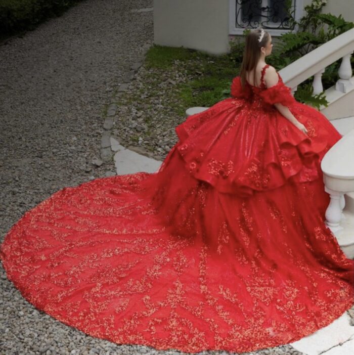 Vestido de quinceañera Rojo americano - Imagen 2